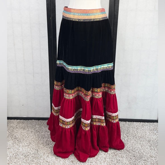 Black Tiered Maxi Skirt with Embellished Details S